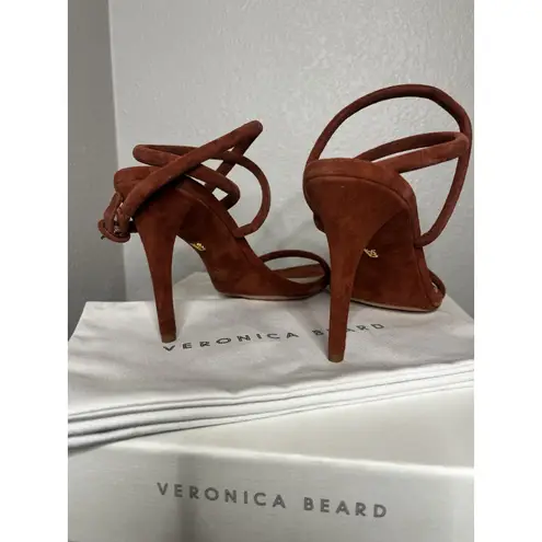 Veronica Beard NIB Marceline Suede Heels 8 Redwood Strappy Ankle Strap Sandals