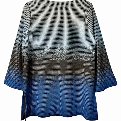 Ming Wang Tunic Top Blue Ombre Square Neck Jacquard Knit 3/4 Sleeve Size Large