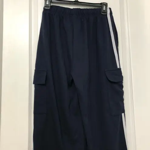 Commense Womens Side Panel Cargo Sweatpants Drawstring Long Pants Navy Large NWT Blue