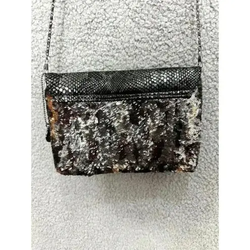 Big Buddha Faux Snake Skin sequin Clutch Purse black Shoulder Chain Strap y2k