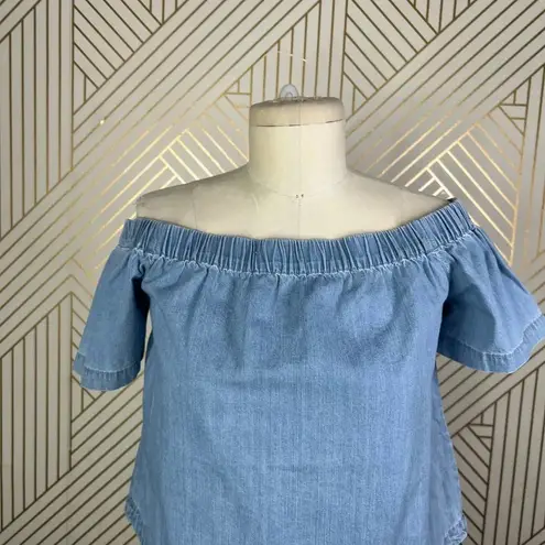 3x1 NYC Clark Shirt Top Off The Shoulder Denim Chambray Blue Size US Small