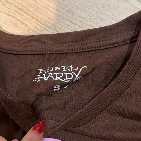 Ed Hardy NWT  Women's Tiger Crop Tee - Brown bedazzled size small