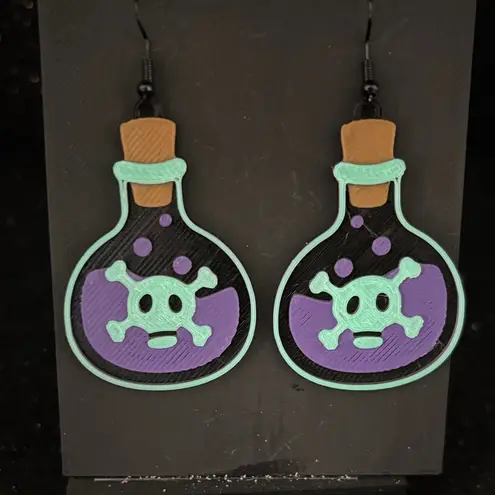 Glow in the Dark Skull Poison Potion Earrings ☠️💜 Halloween Jewelry Purple