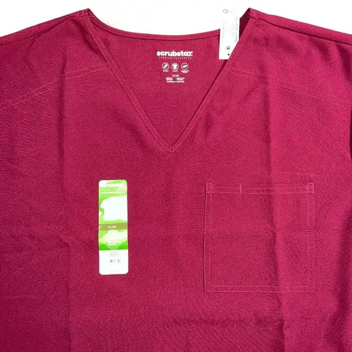 Scrubstar Unisex Scrubs Shirt Top Pullover Short Sleeve V-Neck Burgundy Red XL