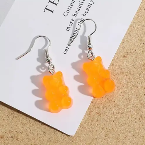 🆕Orange Candy Gummy Bear Dangle Earrings