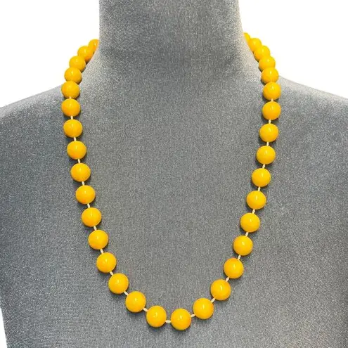 Vintage Yellow Pink Round Beaded Necklace 24" Swirls Boho Spring Easter Summer