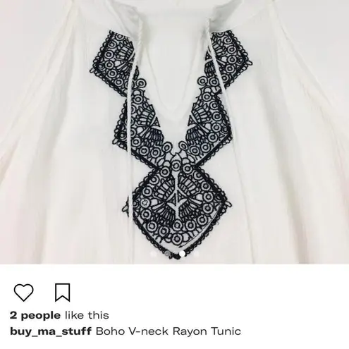 boho v neck rayon tunic White