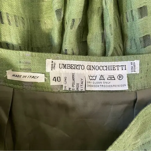 Vintage Umberto Ginocchietti Green Linen Mesh Circle Skirt EU 40 26" US 4