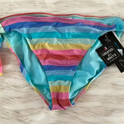 California Waves Pastel Rainbow Stripes Glitter Tie Sides Bikini Bottoms Sz XL