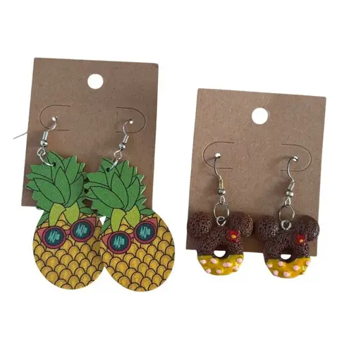 Pineapple & Mickey Mouse Donut Earrings Set Yellow