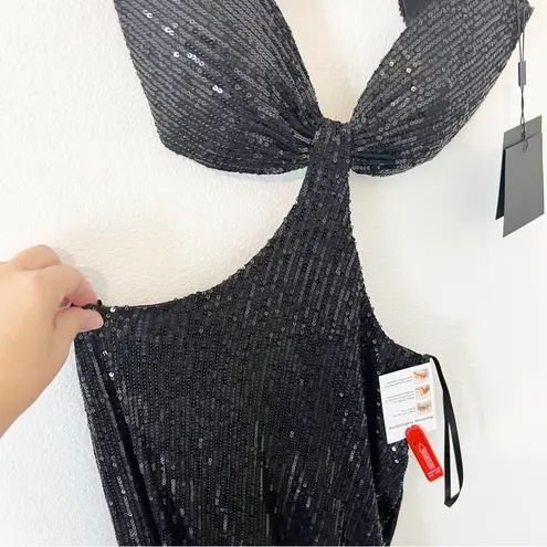 Mac Duggal NWT NEW Cutout Waist Sequin Dress Black Maxi Cocktail Size 2