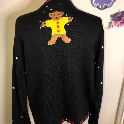 Designers Original Studio Ho Ho Ho Christmas Button Down Sweater Size Large Black