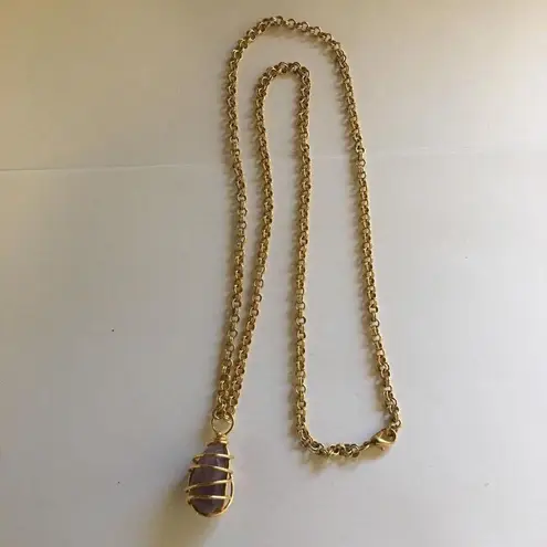 Amethyst Women's Gold Tone Costume Necklace Purple Stone Pendant Nice Gift!!