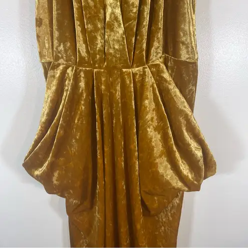 BCBGeneration NWT  Gold Crushed Velvet Racerback Surplice Draped Midi Dress Sz S