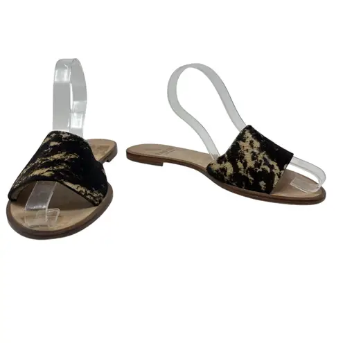 Baske California Sage Slide Sandals Flat Leather Calf Hair Size 38 US 7.5 Brown