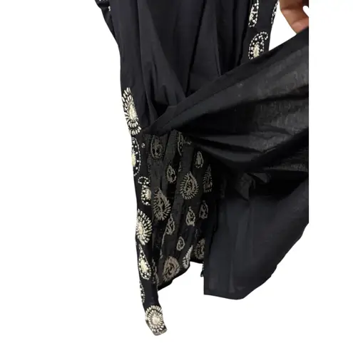 Black Paisley Beaded Short Sleeve Dress Bollywood Indian Style XS
