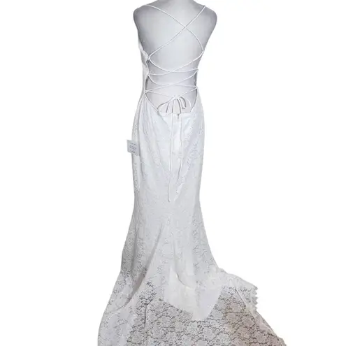 Lulus White Lace Wedding Dress with Train and Lace