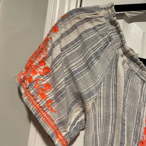 Blue Island Size M Cotton Blue Stripe Neon Embroidered Mini Sun Dress