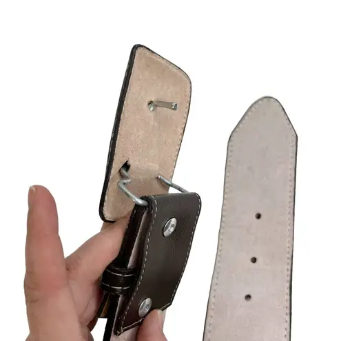 Brown Genuine Leather Calf Hair Aztec Ribbon Trim Belt Size 40