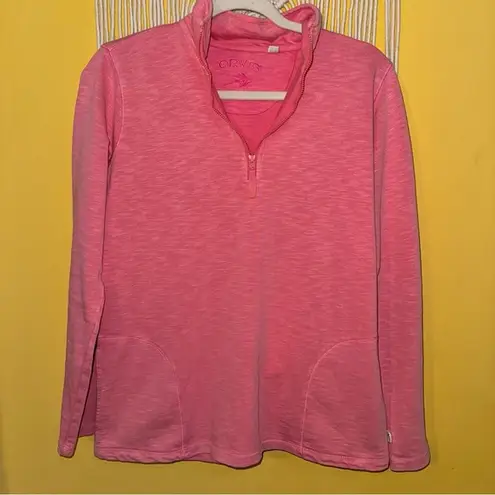 Orvis  Size Small Pink Half Zip‎ Cotton Activewear Pockets Pullover Sweatshirt