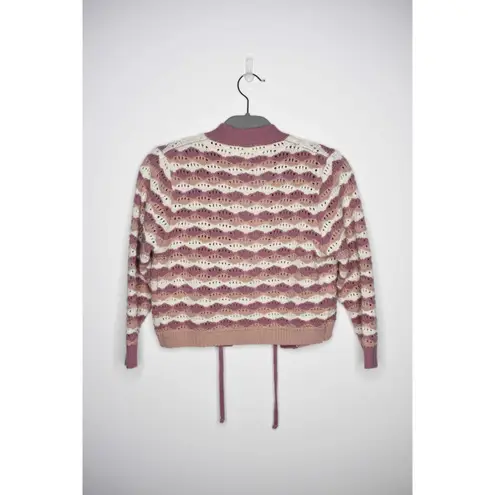 Hem And Thread Pink Striped Tie Front Open Cardigan Cottagecore Boho Grannycore