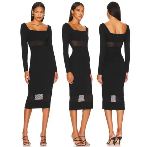 REMI x REVOLVE Jamie Sheer Mesh Square Neck Bodycon Midi Dress Black Women's S