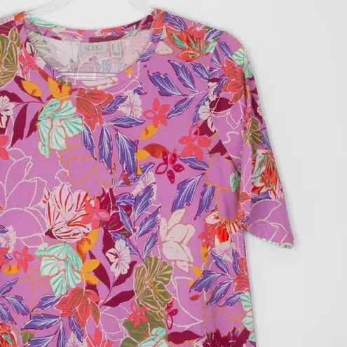 LOGO By Lori Goldstein LOGO Lori Goldstein Floral Maxi Dress Shark Bite Hem Size S Pink Lagenlook Artsy