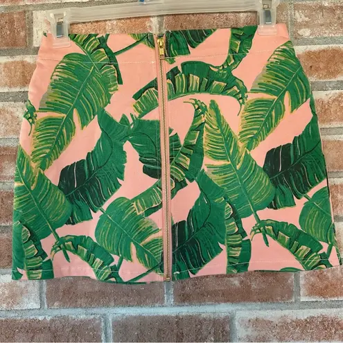 Judith March Tropical Leaf Print Mini Skirt Zip Up Small Pink Green