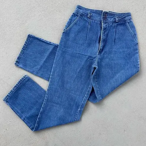 Vintage 80s railroad stripe high rise wedgie fit bareback mom jeans 26" WAIST Blue - Image 1