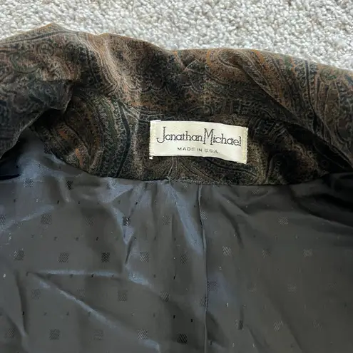 Vintage 80s Jonathan Michael Black Wool Coat Paisley Collar Made in USA L/XL Size L