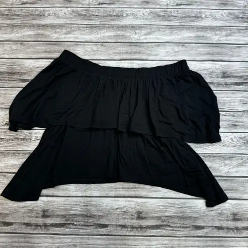 Go Couture Women's Off Shoulder Tiered Black Cropped Blouse L LG Large Ruffles