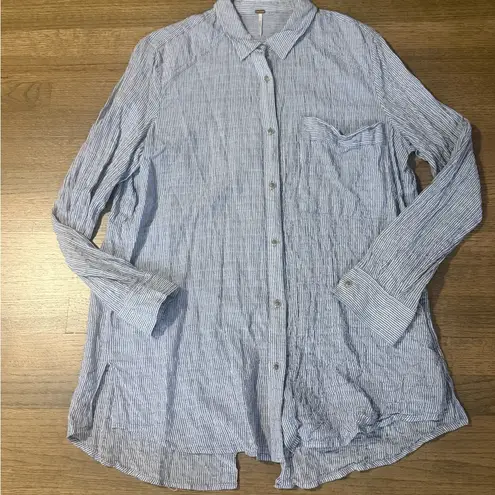 Free People  No Limits Blue Striped Button-Up Shirt- Size Medium