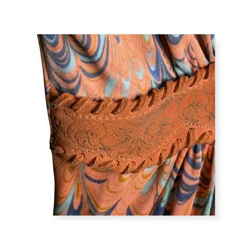 Sky ✽ Silk Plunging V Neck Corset + Stone Mini Dress ✽ Peach Print ✽ XS ✽ Celeb Pink