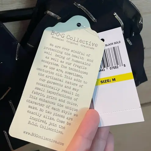 Nordstrom BOG Collective Gold/Black Halter Crop Top Boho Size Medium Black