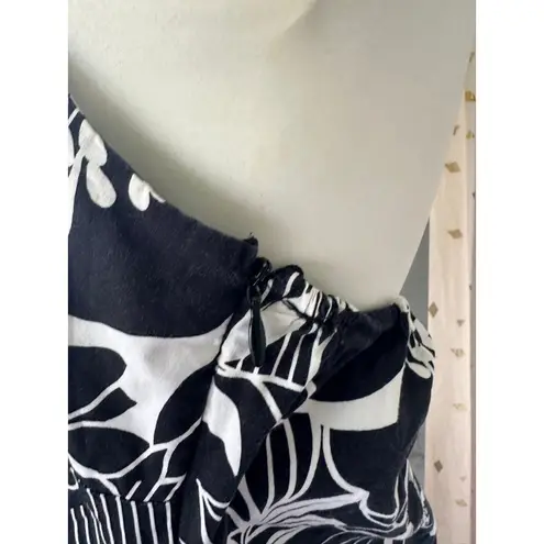 Her Clothes Hawaiian Aloha Tropical Floral Halter Self Tie Side Zip Mini Dress S Black