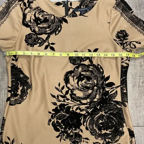 Chadwick's Chadwick’s 3/4 Sleeve Tan and Black Floral Dress With Raised Floral Print Size 4