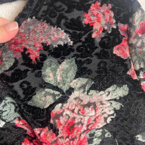 Mts Size S Black Short Sleeve Velvet Burn Out Blouse Top Dark Floral Whimsigoth