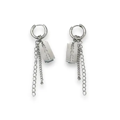Razor Blade Shape Dangle Drop Earrings for Men Women Punk Hip Hop Unisex Style Silver
