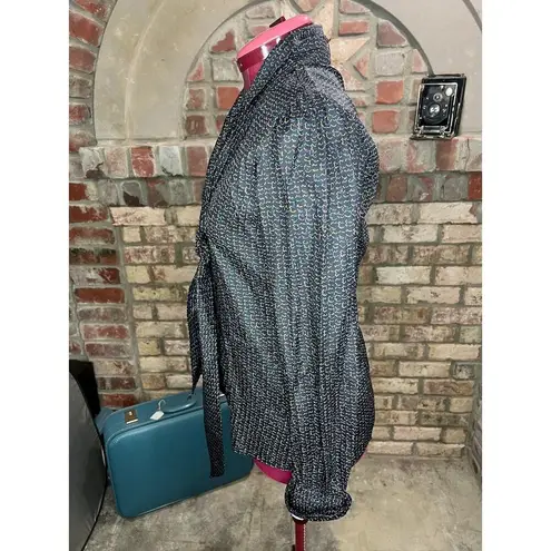 Button Down blouse abstract pattern black blue purple yellow kitten bow Size M