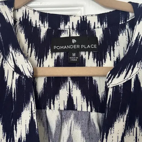 Pomander Place Tuckernuck Navy Ikat Kenzo Dress Size Medium Navy/White Tiered White