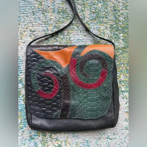 Carlos Falchi Vintage snakeskin leather abstract fold over shoulder purse