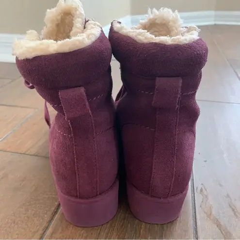 BEARPAW  Phoebe Wine Suede Sheepskin Lace Up Hiker Boot sz 10