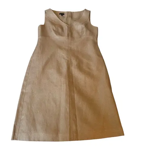 Talbots  Sleeveless V-Neck‎ Dress Size 4 Beige Gold Metallic Linen Blend Career
