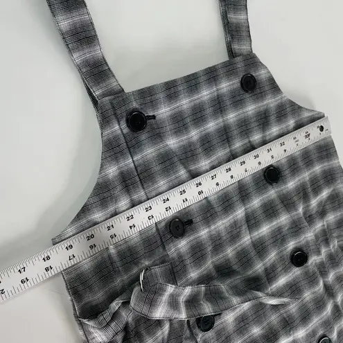 Monki  Dress Womens Small Grey White Plaid Wrap Buckle Tie Pinafore Mini ASOS