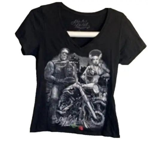 Biker Graphic Tee Frankenstein Bride Gothic Streetwear Black T