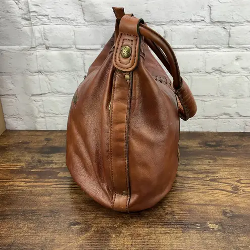 Patricia Nash Riano Distressed Braided Front Leather Hobo Bag Cognac