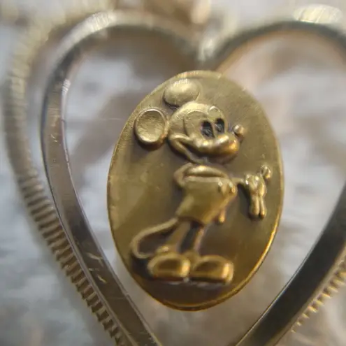 Mickey Mouse Double Heart Pendant Charm Walt Disney Production Vintage Gold Tone