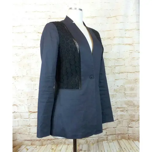 Elie Tahari Bonnie Blue Linen Blend Floral Crochet Lace Panel Blazer US 2 $448