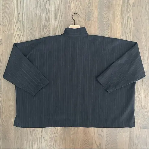 Eskandar Pinstripe Stand Collar Boxy Button Front Wool Cashmere Top Grey 1 / Med White