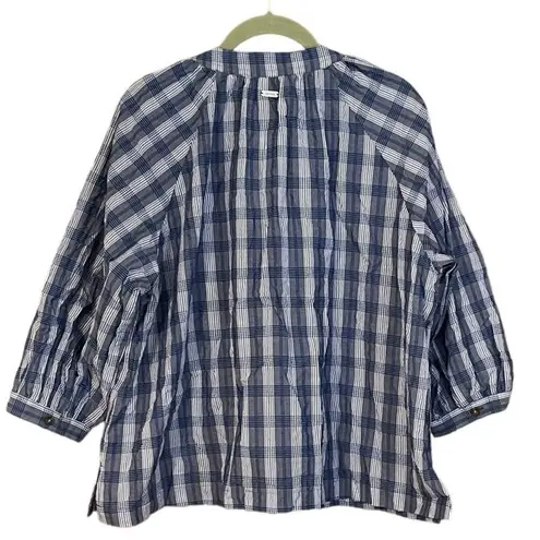 Barbour Renfew Cotton V-neck Top Bluebell Blue and White Check Size 12 NWT